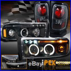 94-01 Dodge Ram 1500 2500 3500 Halo Projector LED Headlights + Tail Lights Black