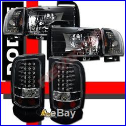 94-01 Dodge Ram 1500 2500 3500 Pickup Black Headlights Signal + LED Tail Lights