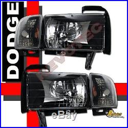 94-01 Dodge Ram 1500 2500 3500 Pickup Black Headlights Signal + LED Tail Lights