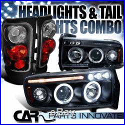 94-01 Ram 1500 2500 3500 Black Halo LED Projector Headlights+Black Tail Lamp