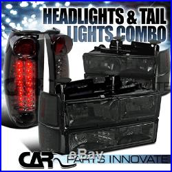 94-98 Chevy C10 C/K 1500 Smoke Headlights Bumper Corner Lamps+LED Tail Lights