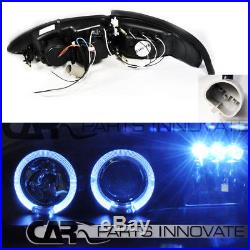 94-98 Ford Mustang GT Cobra Black LED Halo Projector Headlights+Smoke Tail Lamps