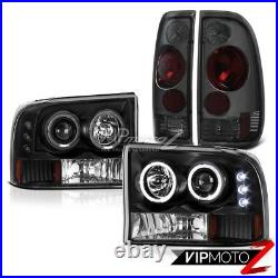 99-04 Ford F250 F350 F450 SuperDuty Tinted Tail Lights Black Halo LED Headlights