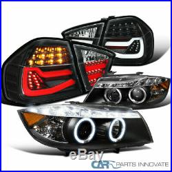 BMW For 06-08 E90 3-Series Black Projector Headlights+LED Tube Tail Brake Lights