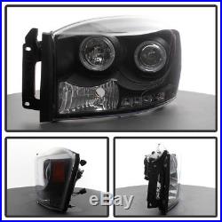 Black 2006-2008 Dodge Ram LED Halo Projector Headlights Lights Lamps Left+Right