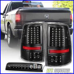 Black 2009-2017 Dodge Ram 1500 Full LED Tail Lights+LED 3rd Brake Cargo Lamp Set