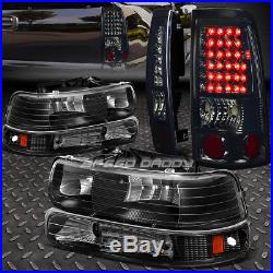 Black Amber Headlight+chrome Smoke Lens Led Tail Light For 99-02 Chevy Silverado
