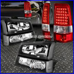 Black Headlight+clear Bumper+chrome Red Led Tail Light For 03-07 Chevy Silverado