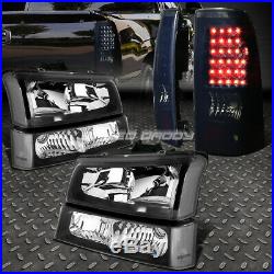 Black Headlight+clear Bumper+smoked Led Tail Light Set For 03-07 Chevy Silverado
