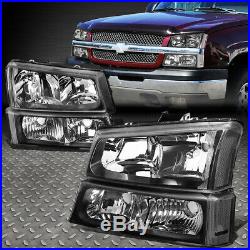 Black Headlight+clear Bumper+smoked Led Tail Light Set For 03-07 Chevy Silverado