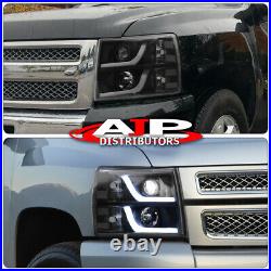 Black Housing Led Drl Headlights + Black Led Tail Lights For 2007-2013 Silverado