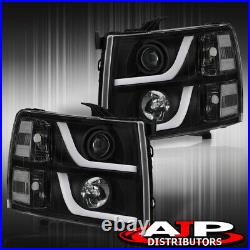 Black Housing Led Drl Headlights + Black Led Tail Lights For 2007-2013 Silverado