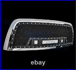 Black SS Mesh Grille+Chrome Shell+ withLED Lights for 10-17 Dodge RAM 2500/3500