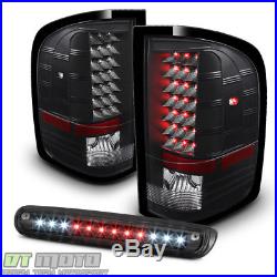 Blk 2007-2013 Chevy Silverado 1500 2500 3500 LED Tail Lights+LED 3rd Brake Lamp