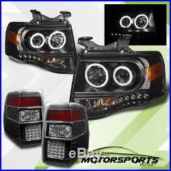 CCFL Halo 2007-2012 Ford Expedition Black Projector Headlights+LED Tail Lamps