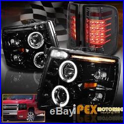 Chevy Silverado 1500/2500HD Halo Projector Black Headlights+LED Tail Light Smoke