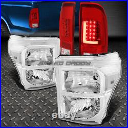 Chrome Clear Quad Headlight+red 3d Red L-bar Led Tail Lamp For 11-16 Super Duty