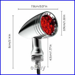 Chrome Motorcycle LED Bullet Red Brake Blinker Turn Signal Tail Light For Harley