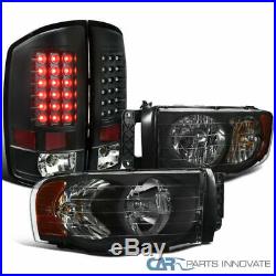 Dodge 02-05 Ram 1500 2500 3500 Pickup Black Headlights+LED Tail Brake Lamps Pair