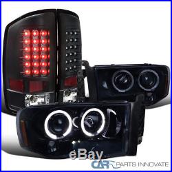 Dodge 02-05 Ram Glossy Black Halo Projector Headlights+Black LED Rear Tail Lamps