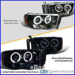 Dodge 02-05 Ram Glossy Black Halo Projector Headlights+Black LED Rear Tail Lamps