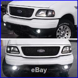 FORD 1997-2003 F150 Black 4PC Corner Head Lights Lamps with BRIGHT LED SMD Bulbs