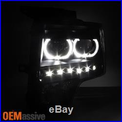 Fit 09-14 Ford F150 SMD LED Halo Projector Black Headlight+LED Tail Lights Lamps
