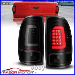 Fit 1997-04 Dodge Dakota Pickup C-Shape LED Tube Black Smoke TailLights Pair