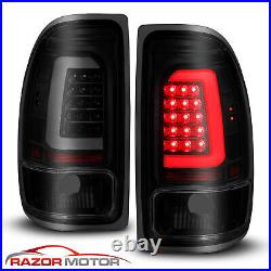 Fit 1997-04 Dodge Dakota Pickup C-Shape LED Tube Black Smoke TailLights Pair