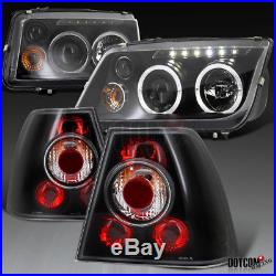 Fit 1999-2005 Jetta Bora MK4 Black Halo Projector Headlights LED Fog+Tail Lamps
