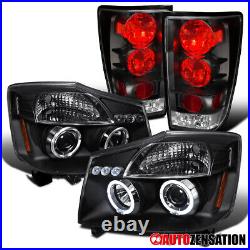 Fit 2004-2015 Nissan Titan Black Halo LED Projector Headlights+Tail Lamp