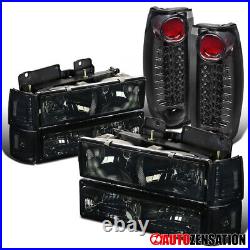 Fit 94-98 GMC Sierra Smoke Lens Headlights+Bumper Corner Lamps+LED Tail Lights