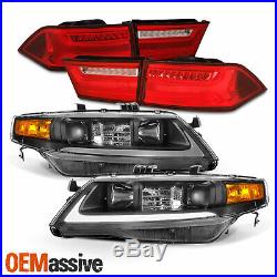Fits 04-08 Acura TSX LED Light Tube DRL Projector Headlights + Red Tail Lights