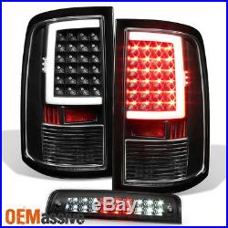 Fits 09-18 Dodge Ram 1500 10-19 2500 3500 Black LED Tail lights+3rd Brake Light