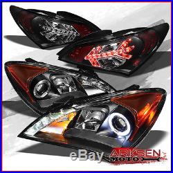 Fits 10-12 Genesis 2 Door Halo DRL Projector BLK Headlights+BLK LED Tail Lights