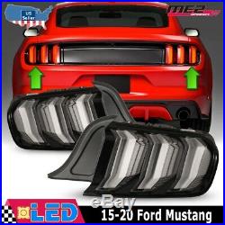 Fits 15-20 Ford Mustang Black Clear PAIR LED Sequential Turn Signal Tail Lights