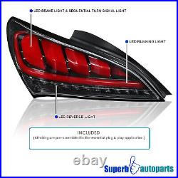 Fits 2010-2016 Hyundai Genesis Coupe Shiny Black Sequential LED Tail Lights Pair