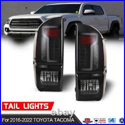 Fits 2016-2022 Toyota Tacoma Pickup Black Smoked Full LED Tube Tail Lights Rear