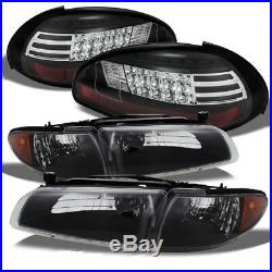 Fits 97-03 Grand Prix Black Bezel Headlights Replacement + LED Black Tail Lights