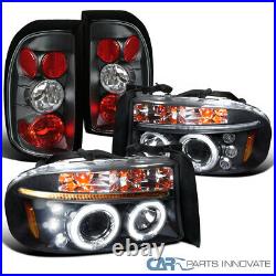 Fits 97-04 Dodge Dakota Black LED Dual Halo Projector Headlights+Tail Lamps