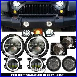 Fits Jeep Wrangler JK LED Halo Headlights Fog Turn Fender Lights Combo Kit