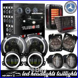 Fits Jeep Wrangler JK LED Halo Headlights Fog Turn Fender Tail Lights Combo Kit