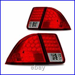 For 01-03 Honda Civic Sedan LED Tail Lights Chrome Red Replacement Rear Lamp Set