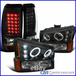 For 03-07 Silverado Black Halo Projector Headlights+Bumper Lamps+LED Tail Lights