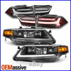 For 04-08 Acura TSX LED Light Tube DRL Projector Headlights + Tail Light Black