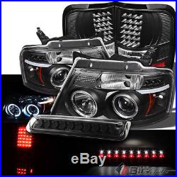 For 04-08 F150 Blk Pro Headlights + LED Tail Lights Signal + LED 3rd Brake Lamp