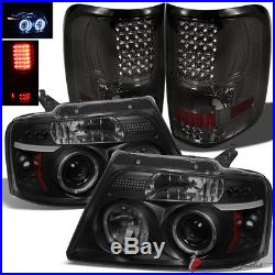 For 04-08 F150 Mystery Black Smoked Halo Pro Headlights + Smoked LED Tail Lights