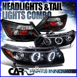 For 06-11 Honda Civic 2Dr Coupe Black Halo LED Projector Headlights+Tail Lamp