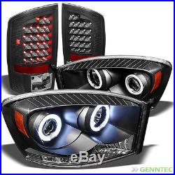 For 07-08 Ram 1500, 07-09 2/3500 Black Halo Pro Headlights + LED Tail Lights