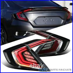 For 16-20 Honda Civic Smoke Glossy Black Tail Lights+LED DRL Sequential Signal